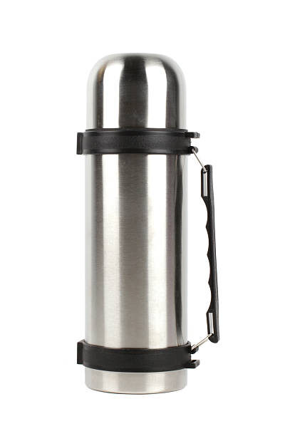 Thermos flask on white background